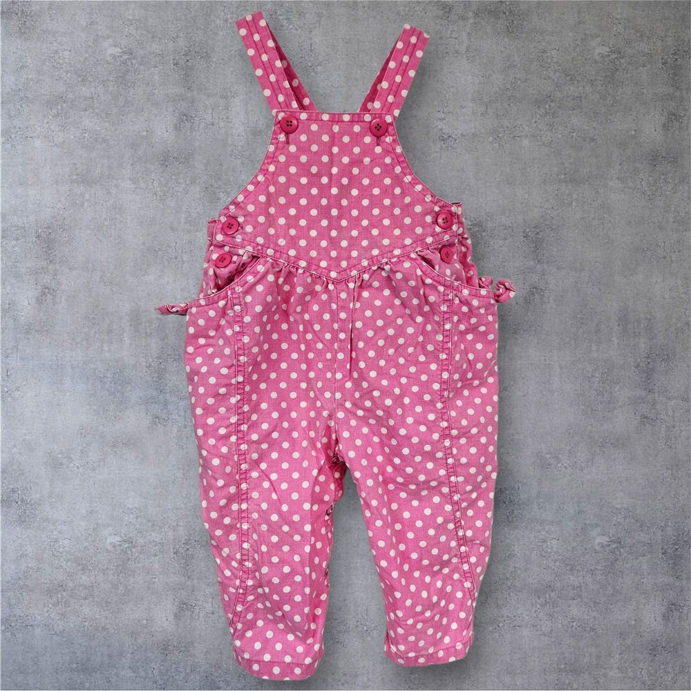 Vintage Jet Set Babies 12M Pink Polka Dot Balloon Overalls Infant Romper G77